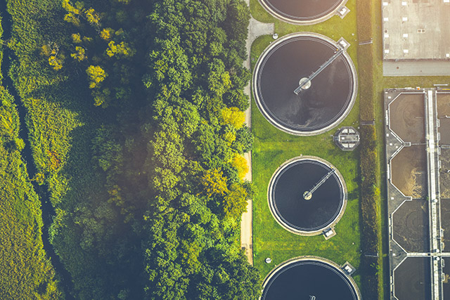 A water treatment plant among greenery